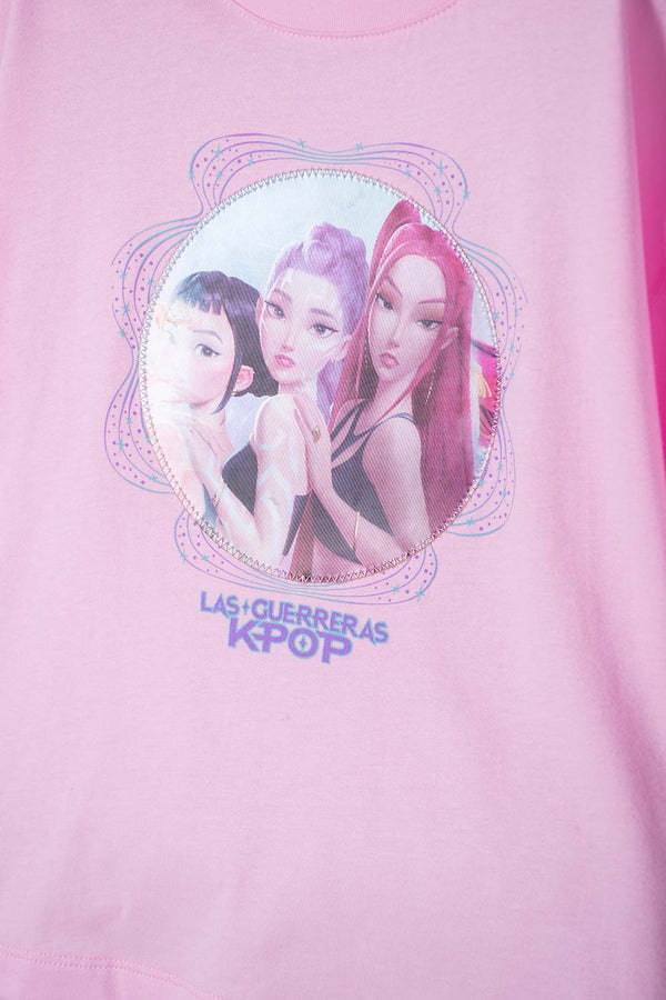 CAMISETA DE K-POP DEMON HUNTER MANGA CORTA ROSADO PARA NIÑA