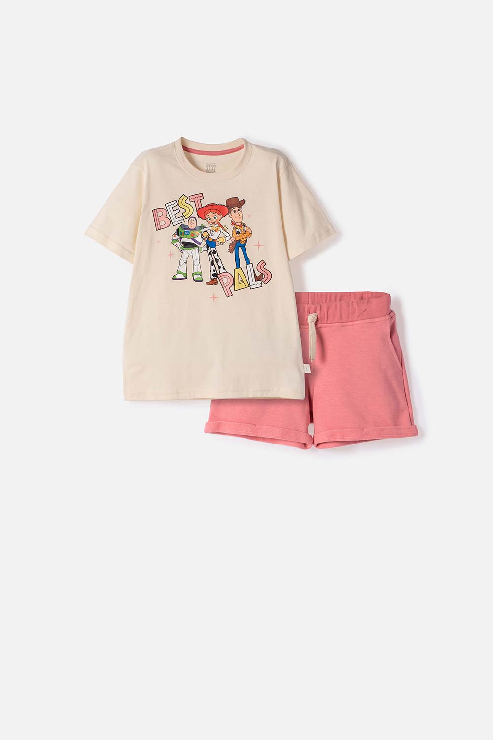CONJUNTO DE TOY STORY CON SHORT ALMENDRA PARA NIÑA