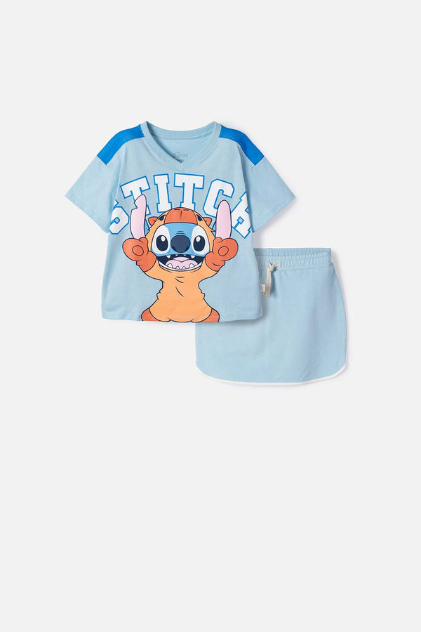 CONJUNTO DE STITCH Y CAPYBARA AZUL PARA NIÑA