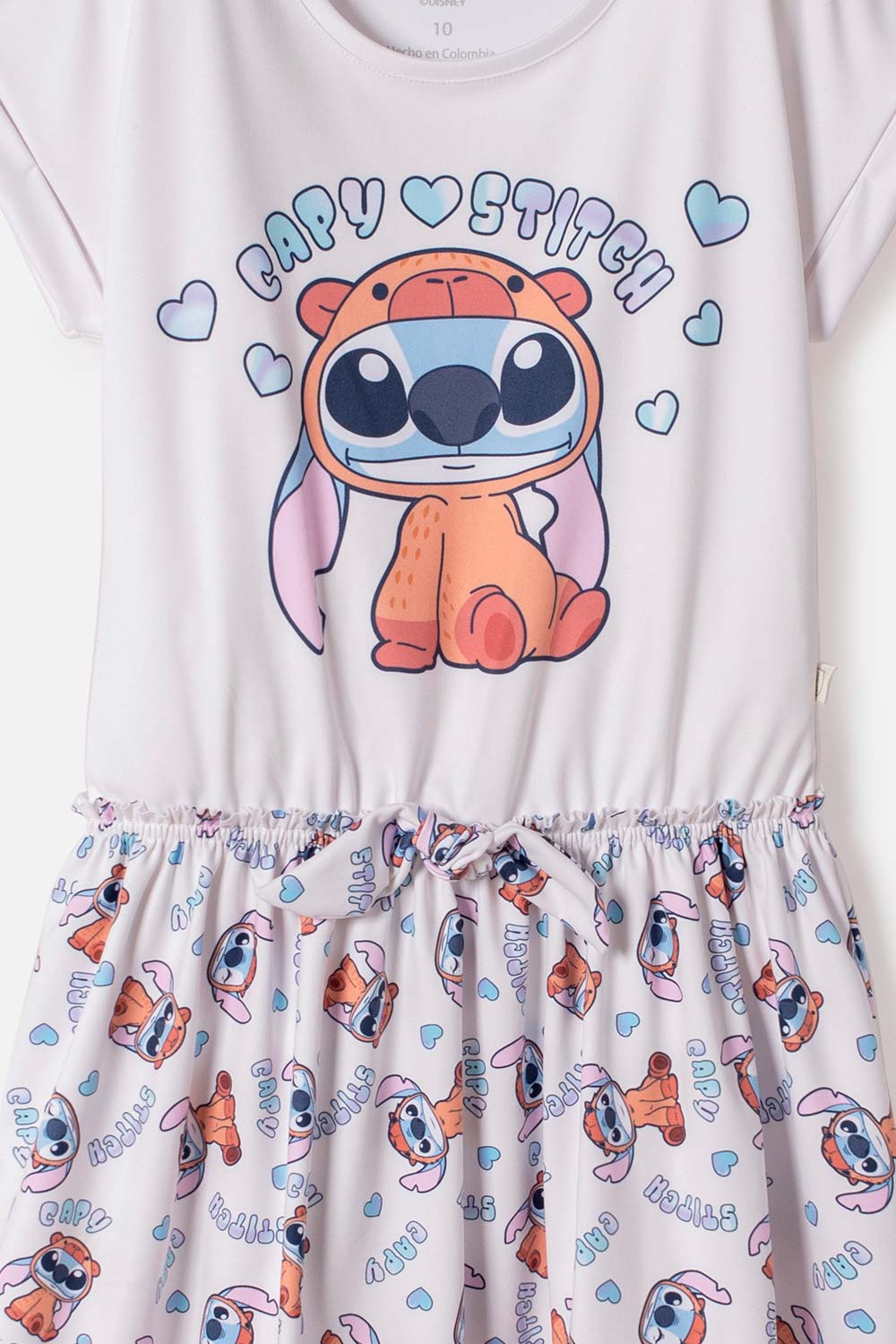 VESTIDO DE STITCH Y CAPYBARA MANGA CORTA MULTICOLOR PARA NIÑA