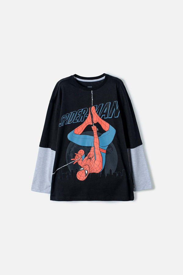 CAMISETA DE SPIDERMAN MANGA LARGA NEGRO PARA NIÑO
