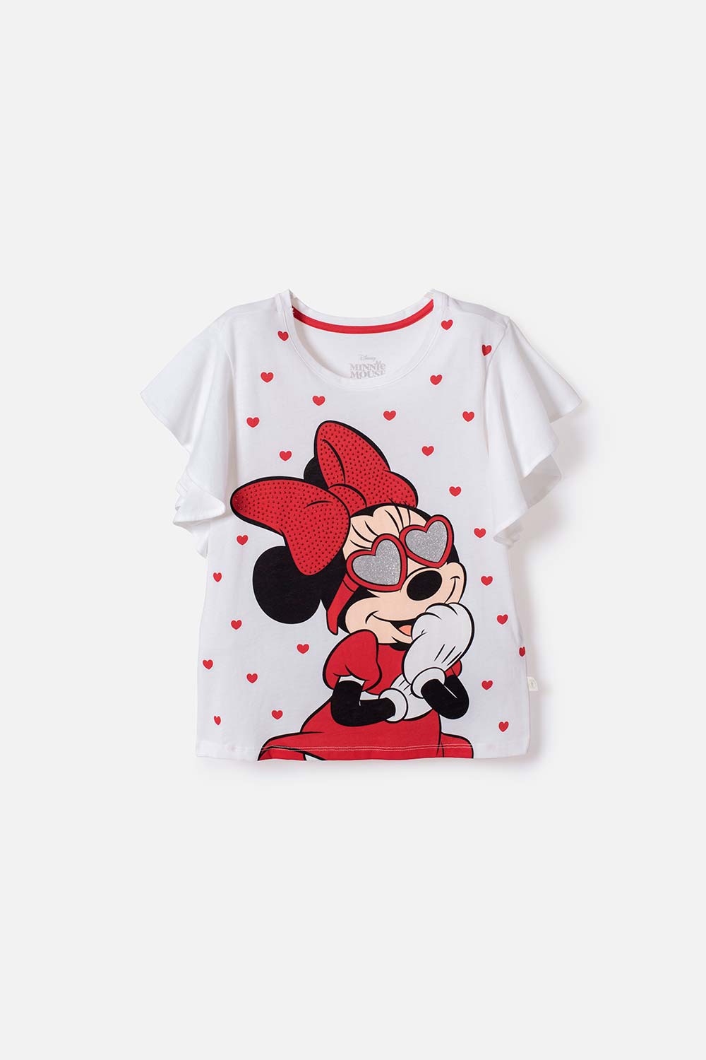 CAMISETA DE MINNIE MOUSE MANGA CORTA BLANCO Y ROJO PARA NIÑA