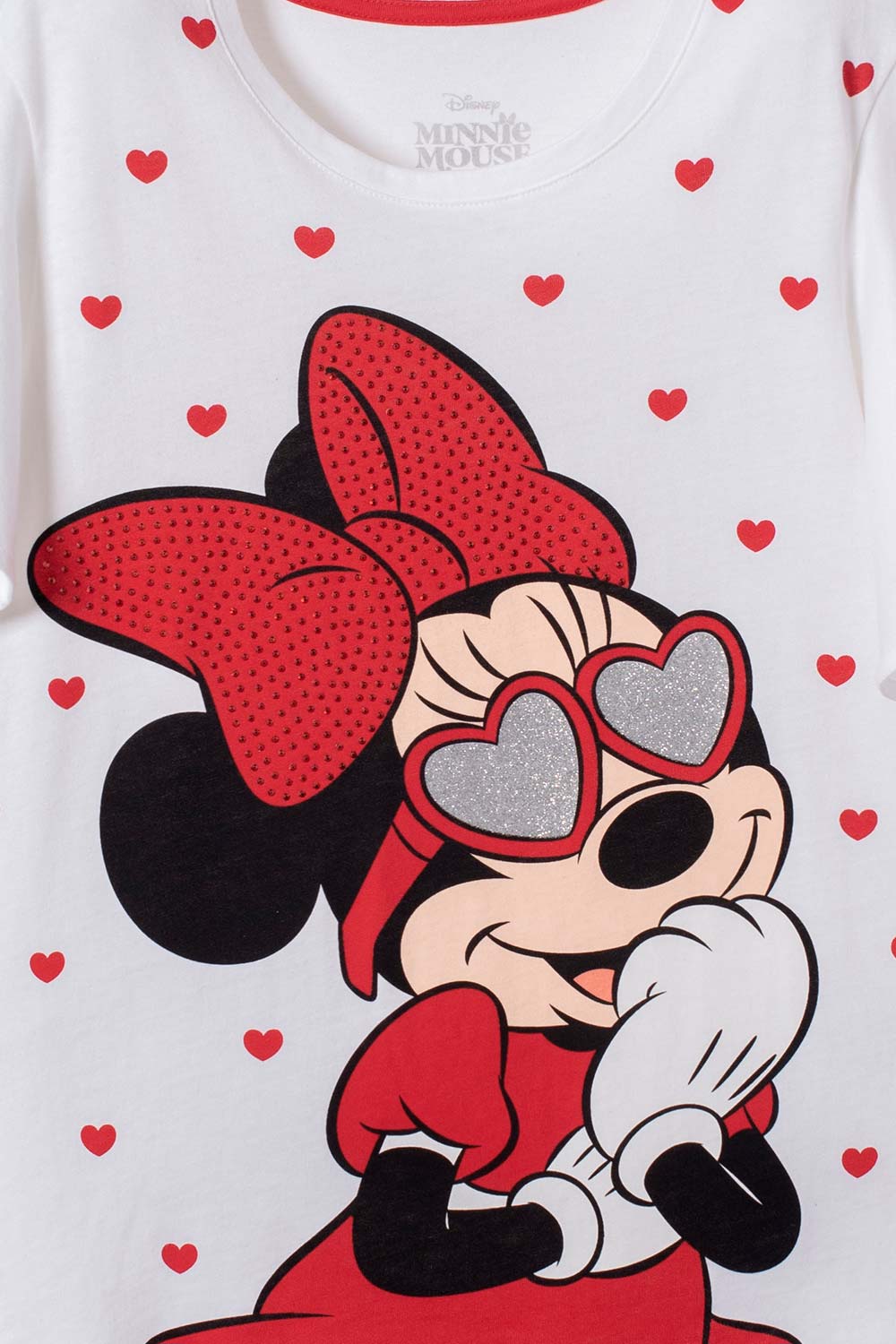 CAMISETA DE MINNIE MOUSE MANGA CORTA BLANCO Y ROJO PARA NIÑA