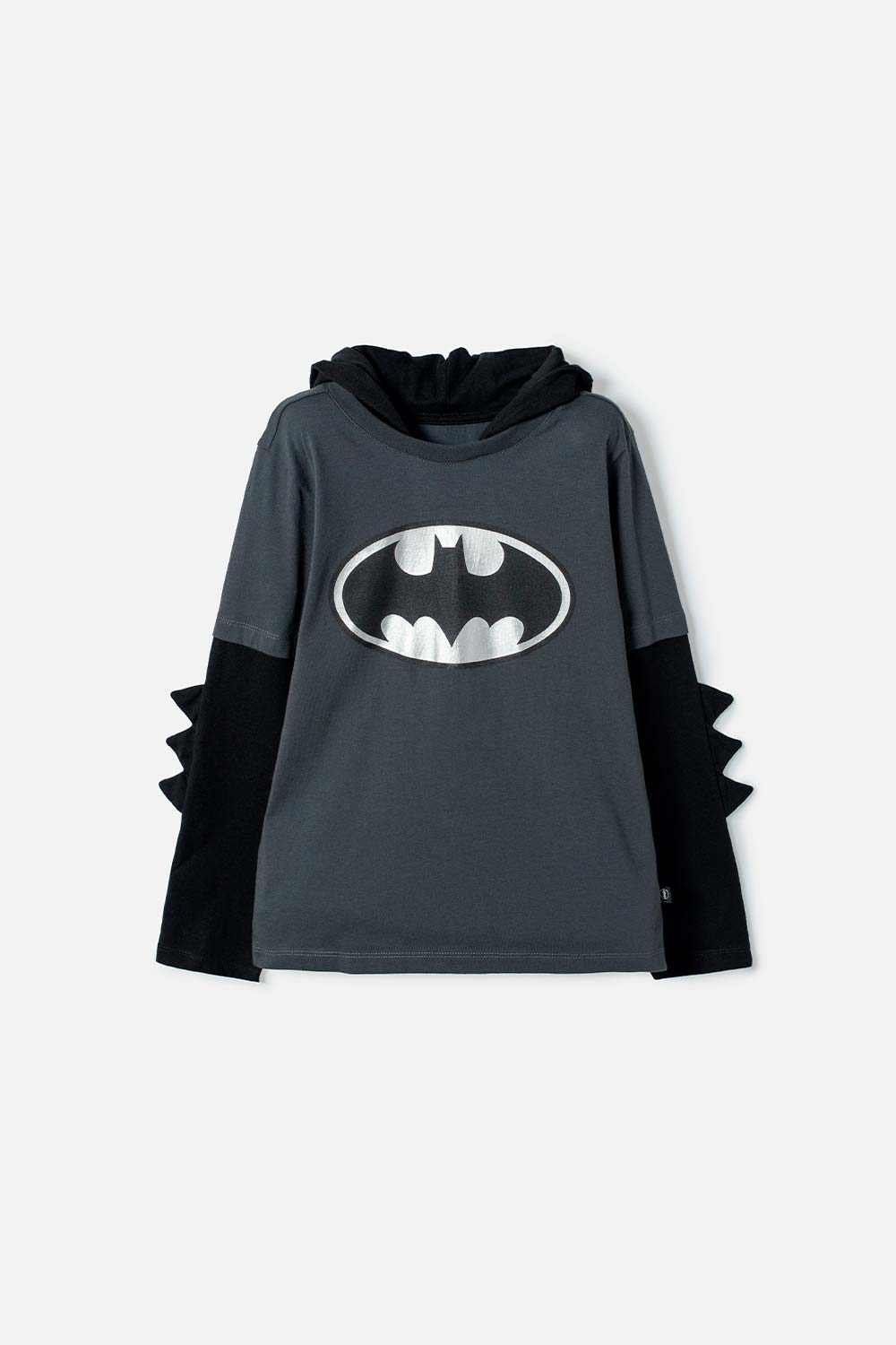 CAMISETA DE BATMAN MANGA LARGA GRIS Y NEGRO PARA NIÑO