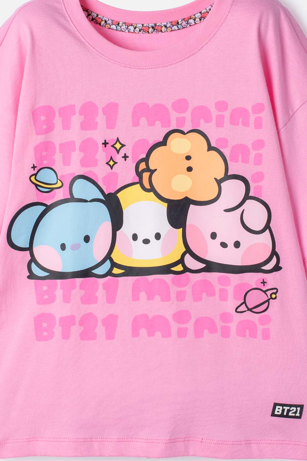 CAMISETA DE BT21 MANGA CORTA ROSADO PARA NIÑA