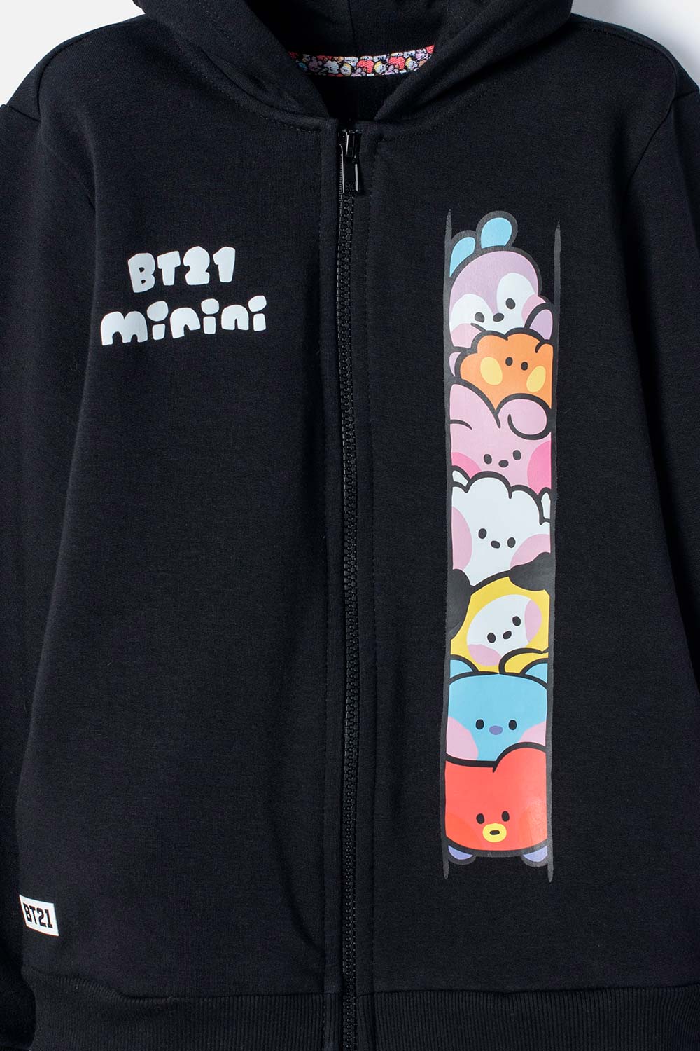BUZO DE BT21 CON CAPUCHA NEGRO PARA NIÑA