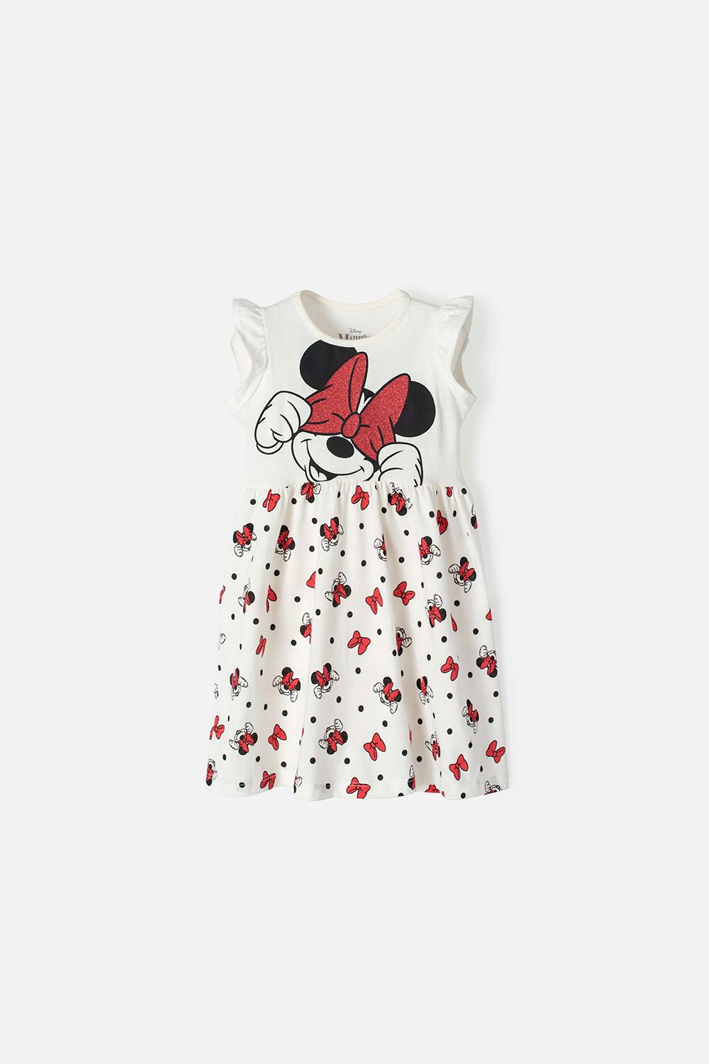 VESTIDO DE MINNIE MOUSE ESTAMPADO BLANCO Y ROJO PARA NIÑA DE 2T A 5T