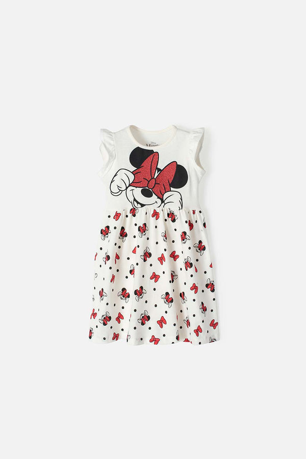 VESTIDO DE MINNIE MOUSE ESTAMPADO BLANCO Y ROJO PARA NIÑA DE 2T A 5T