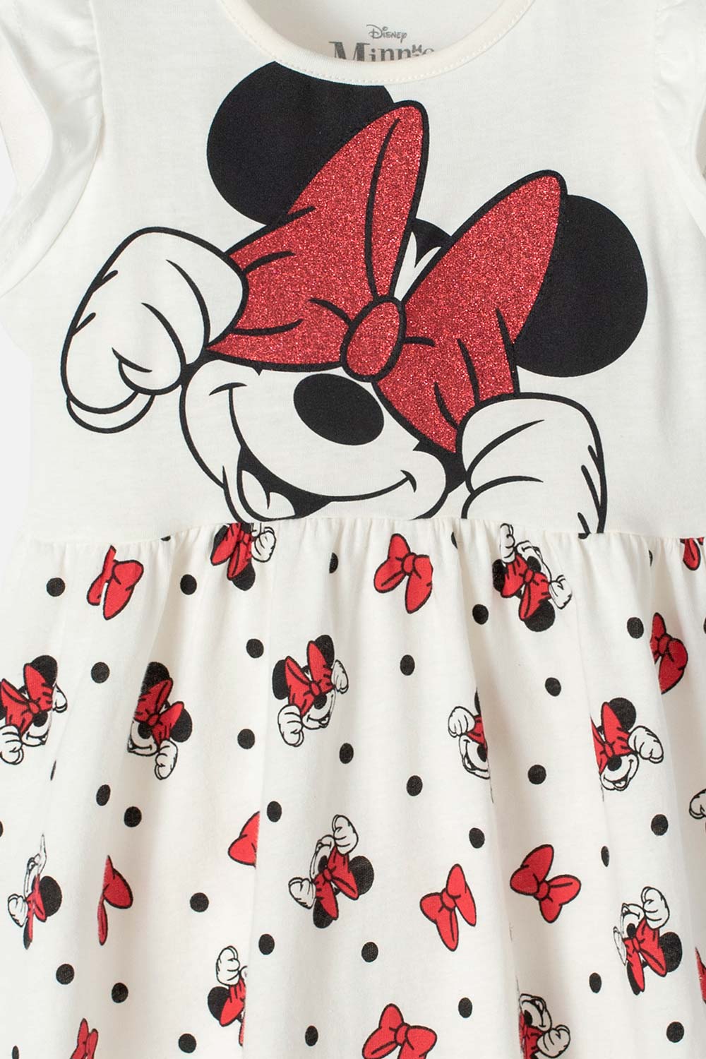 VESTIDO DE MINNIE MOUSE ESTAMPADO BLANCO Y ROJO PARA NIÑA DE 2T A 5T