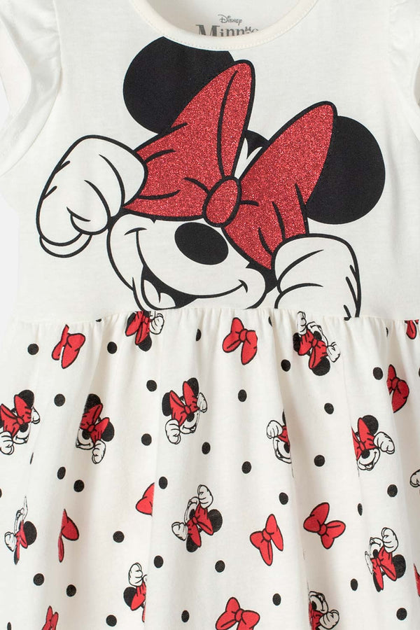 VESTIDO DE MINNIE MOUSE ESTAMPADO BLANCO Y ROJO PARA NIÑA DE 2T A 5T