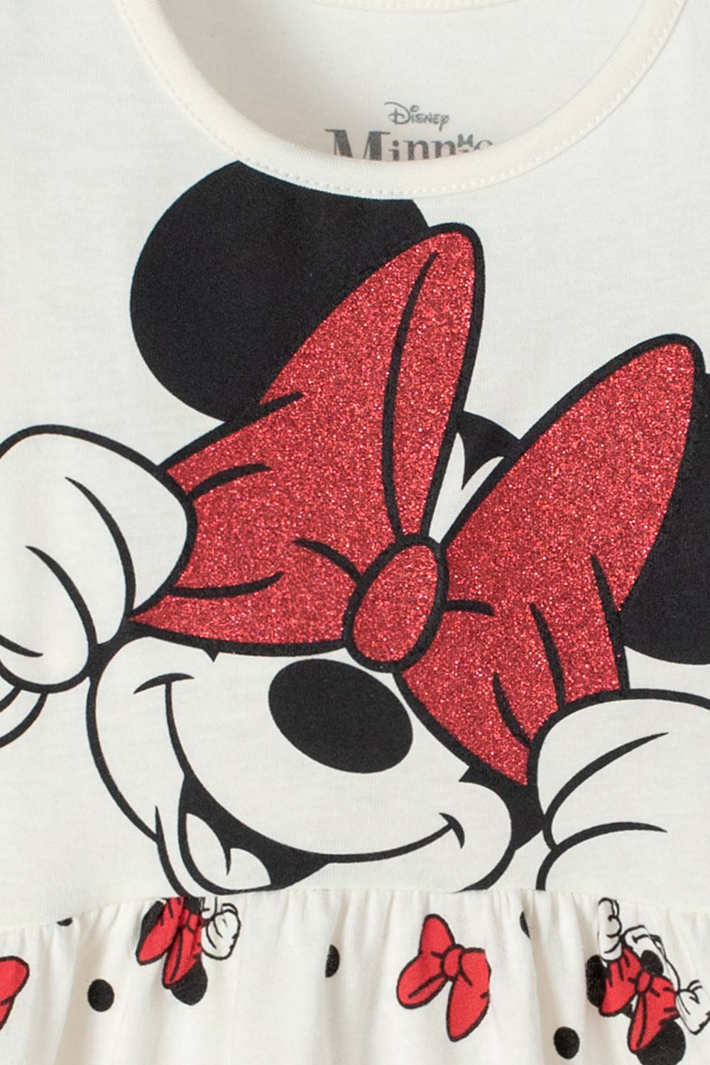 VESTIDO DE MINNIE MOUSE ESTAMPADO BLANCO Y ROJO PARA NIÑA DE 2T A 5T