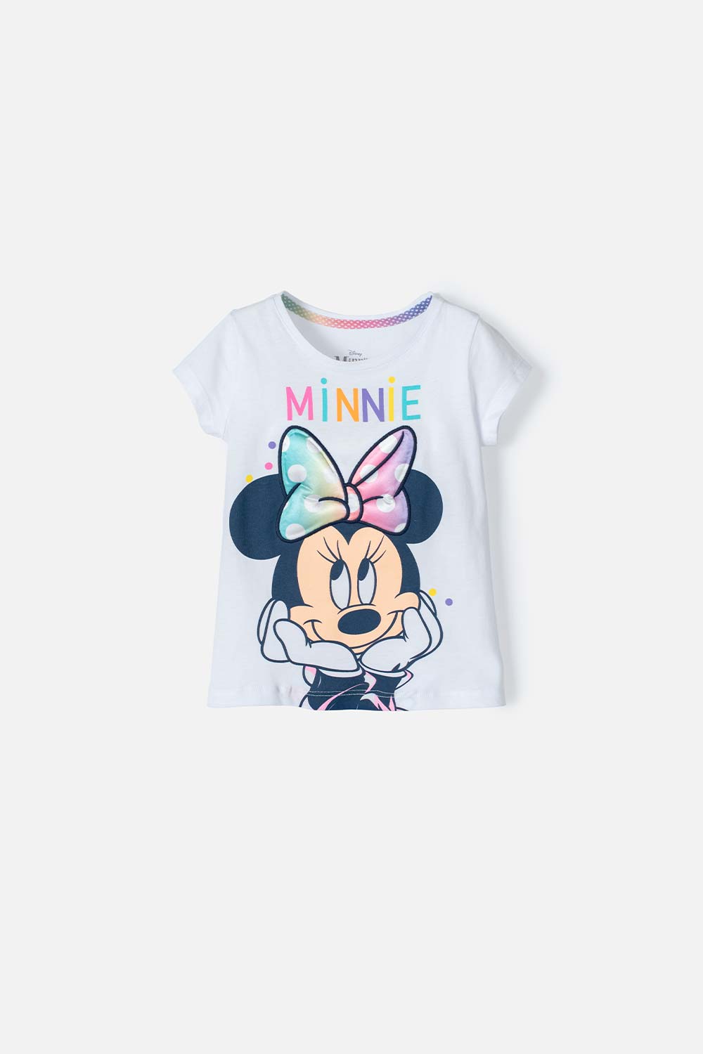 CAMISETA DE MINNIE BLANCA ESTAMPADA PARA NIÑA 2T A 5T