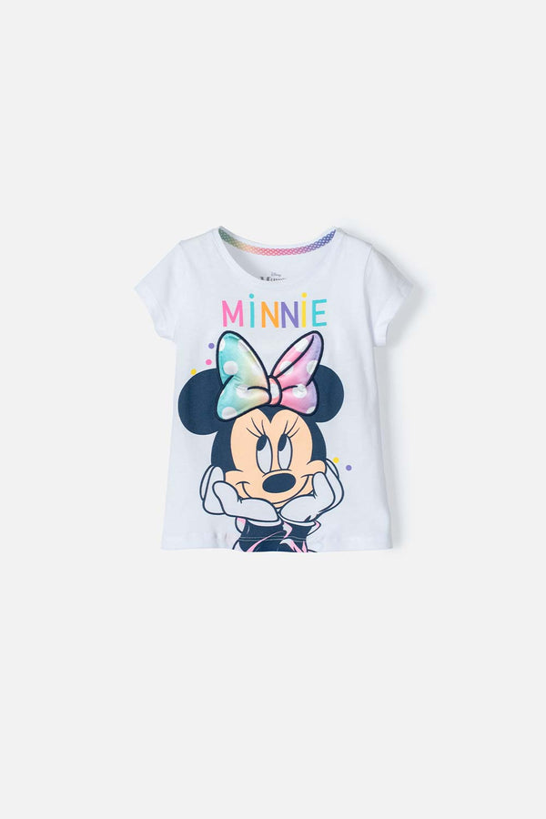 CAMISETA DE MINNIE BLANCA ESTAMPADA PARA NIÑA 2T A 5T