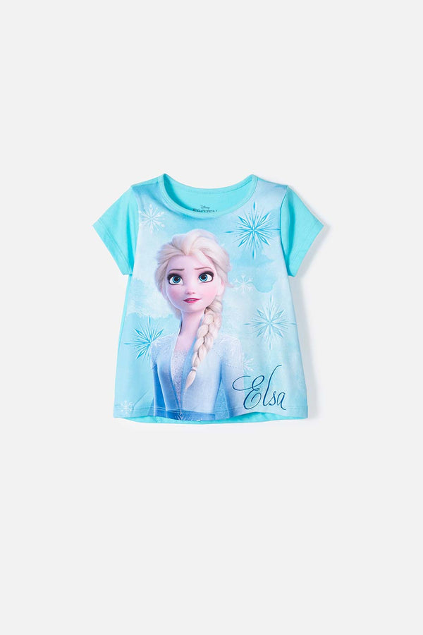 CAMISETA DE FROZEN MANGA CORTA AZUL PARA NIÑA 2T A 5T