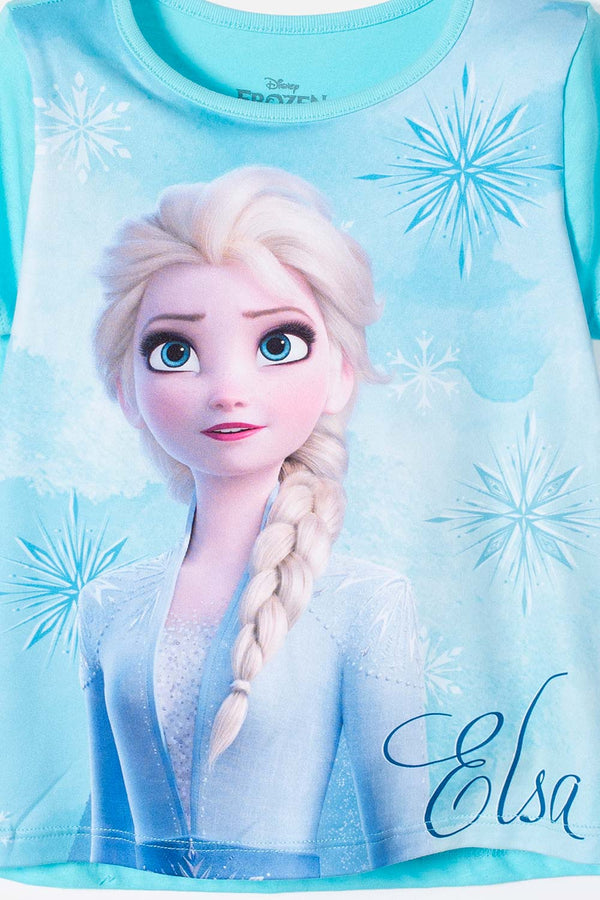 CAMISETA DE FROZEN MANGA CORTA AZUL PARA NIÑA 2T A 5T