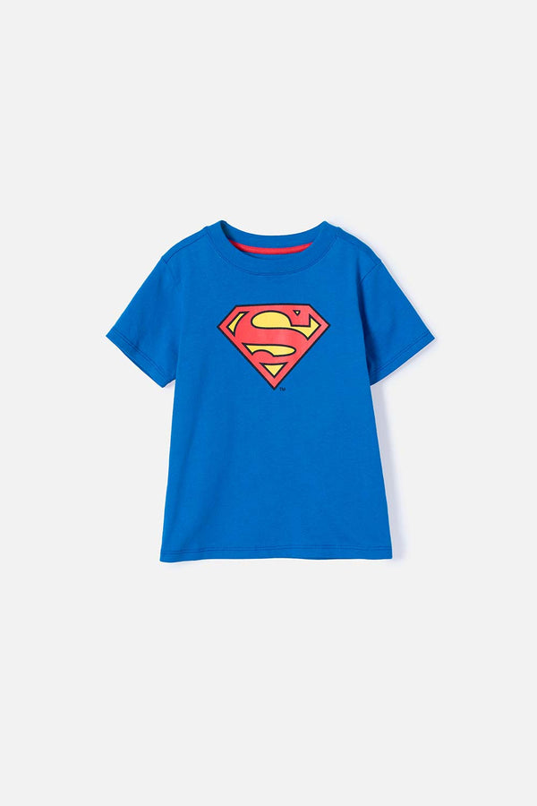 CAMISETA DE SUPERMAN CUELLO REDONDO AZUL PARA NIÑO 2T A 5T