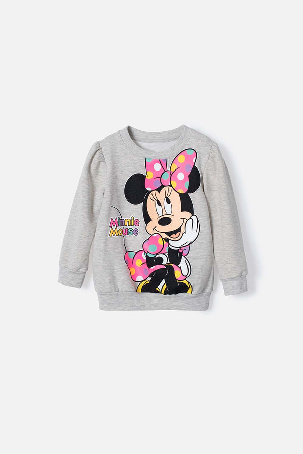 BUZO DE MINNIE MOUSE GRIS CERRADO PARA NIÑA 2T A 5T