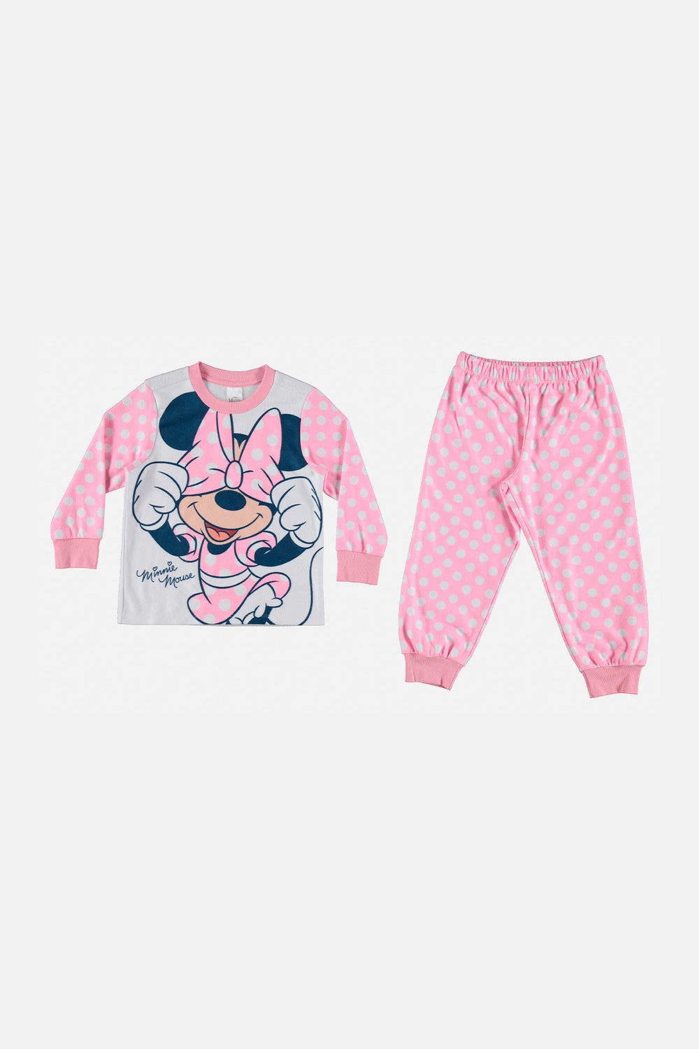 PIJAMA DE MINNIE MOUSE MANGA LARGA BLANCO Y ROSADO PARA NIÑA 2T A 5T