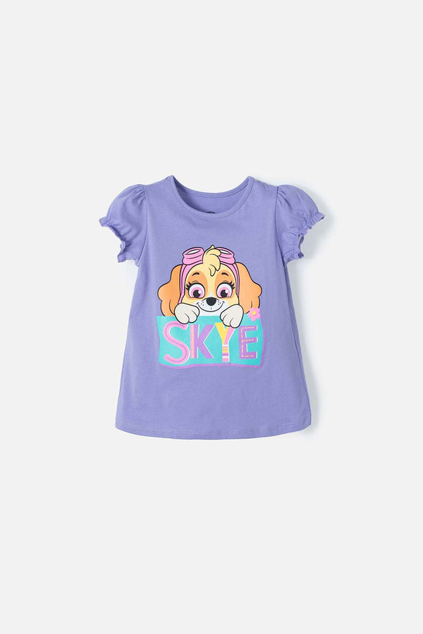 CAMISETA DE PAW PATROL MANGA CORTA LILA PARA NIÑA 2T A 5T