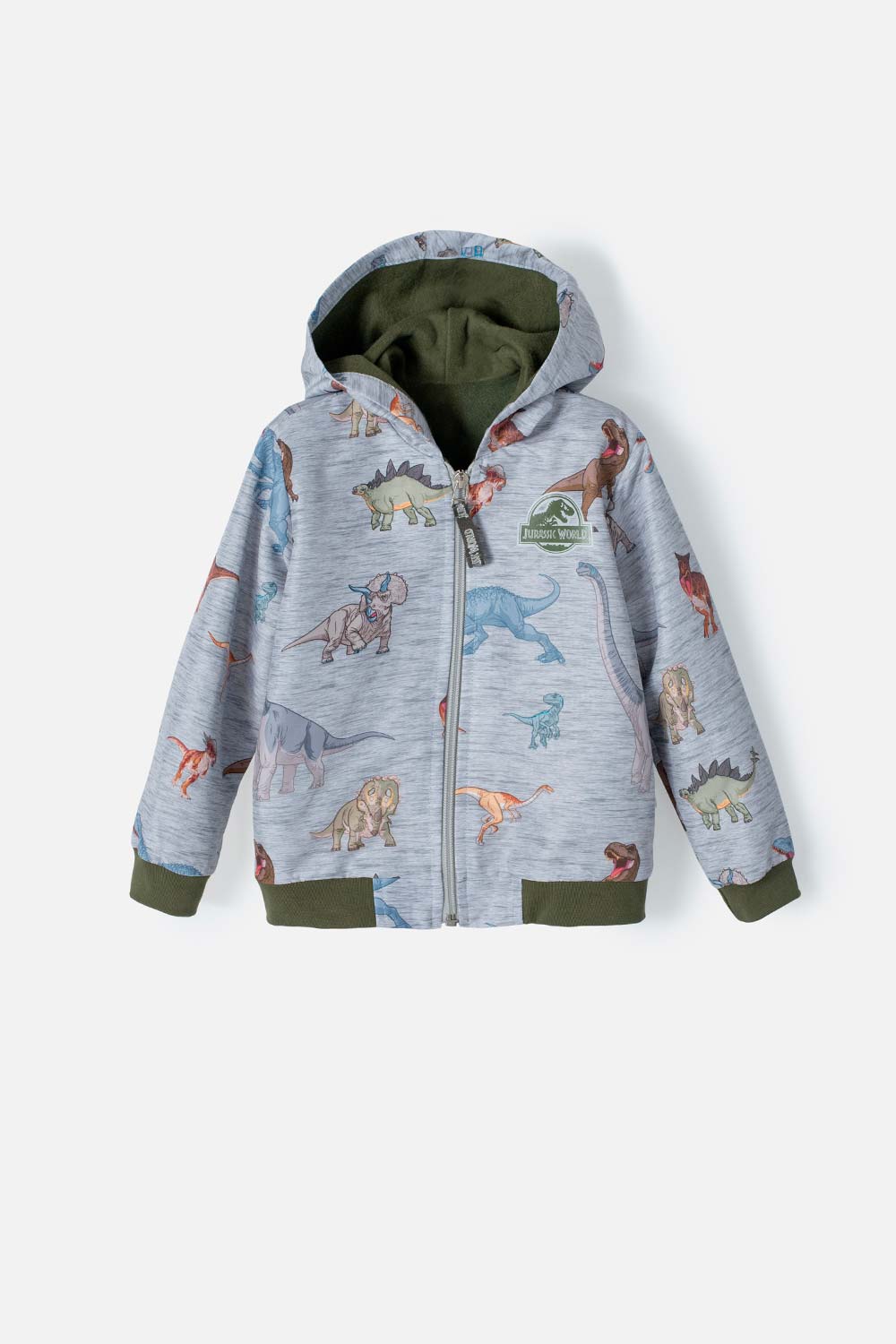 CHAQUETA DE JURASSIC WORLD CON CAPUCHA GRIS JASPE PARA NIÑO 2T A 5T
