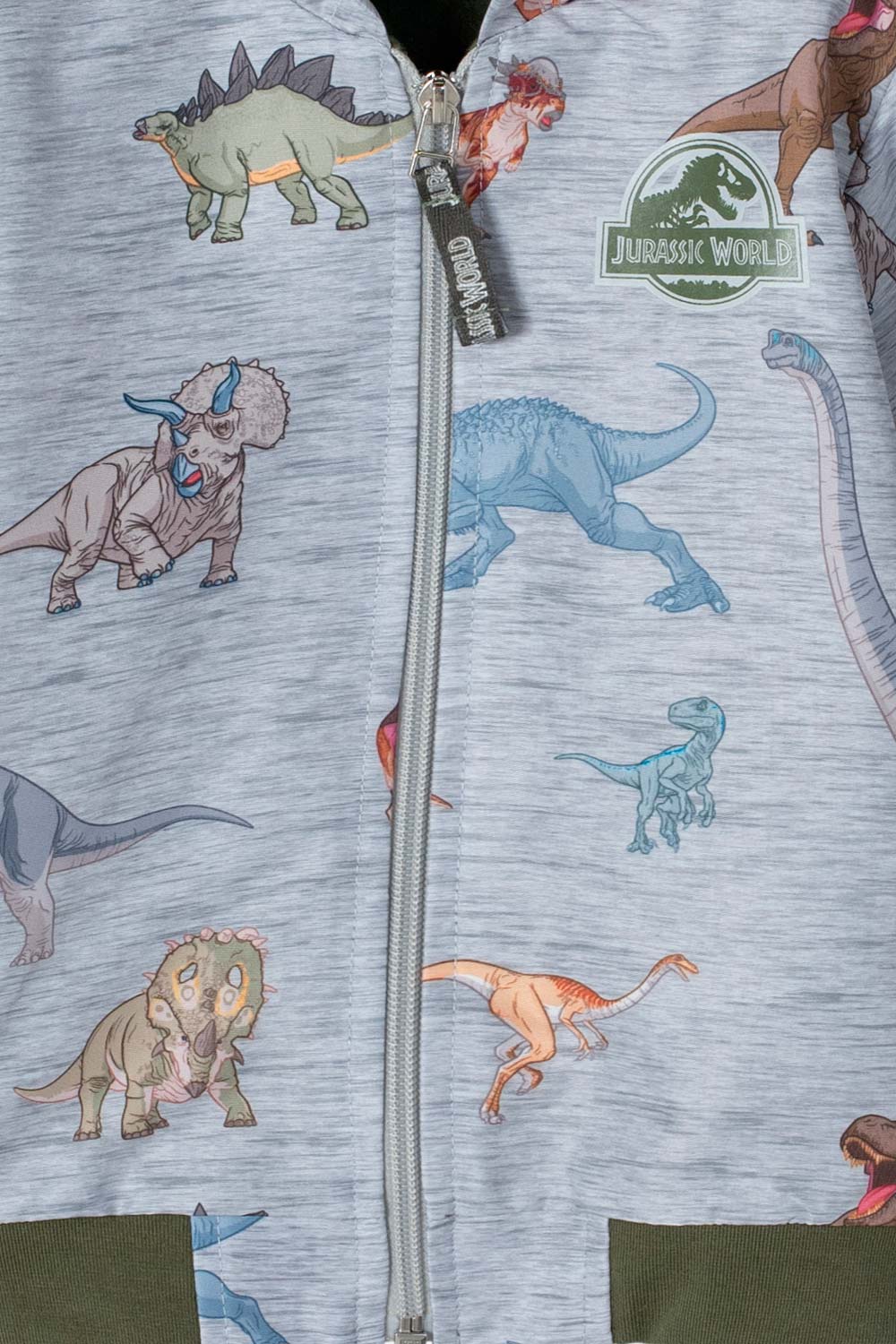 CHAQUETA DE JURASSIC WORLD CON CAPUCHA GRIS JASPE PARA NIÑO 2T A 5T
