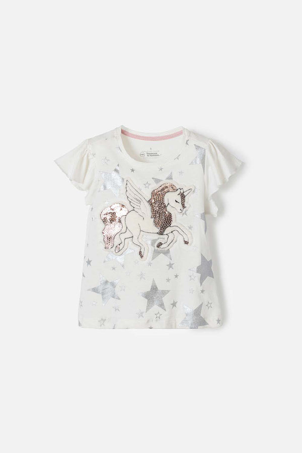 CAMISETA MIC CON DISEÑO EN LAS MANGAS MARFIL PARA NIÑA