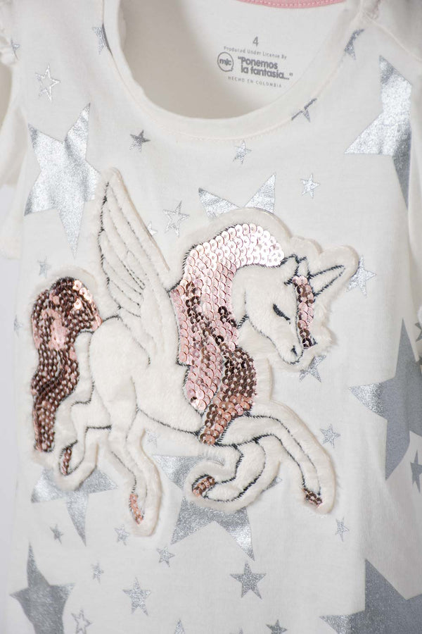 CAMISETA MIC CON DISEÑO EN LAS MANGAS MARFIL PARA NIÑA