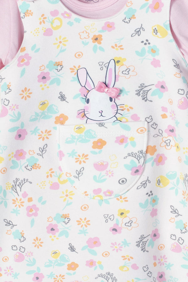 VESTIDO DE DOS PIEZAS LITTLEMIC MANGA CORTA ROSADO PARA BEBÉ NIÑA