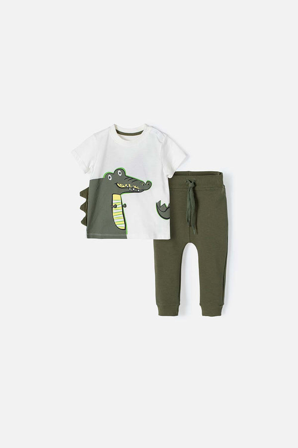 CONJUNTO LITTLEMIC  CON PANTALÓN VERDE Y BLANCO PARA BEBÉ NIÑO