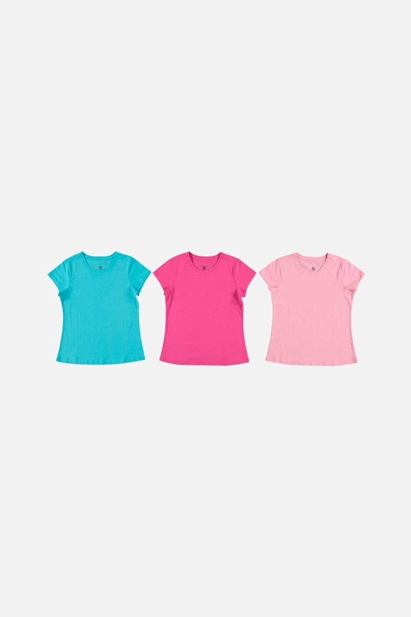 PACK X3 CAMISETAS DE MIC MANGA CORTA MULTICOLOR PARA NIÑA