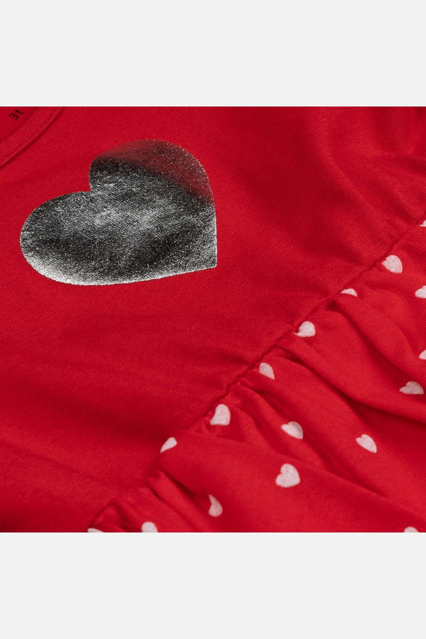 VESTIDO DE LITTLEMIC MANGA CORTA ROJO PARA BEBÉ NIÑA