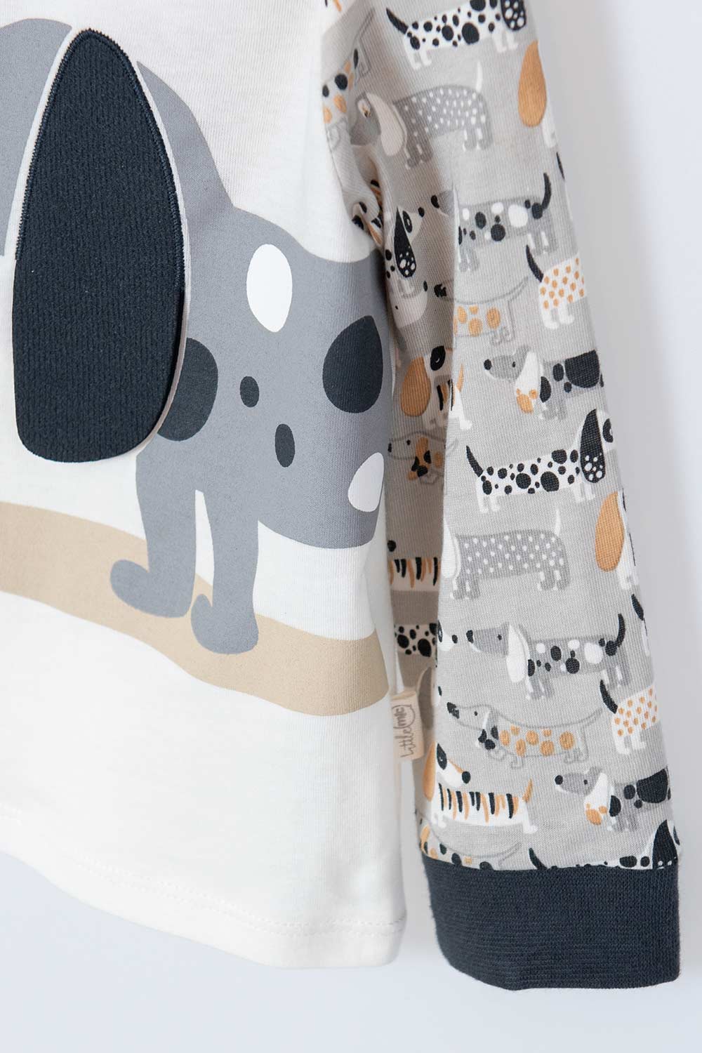 PIJAMA LITTLEMIC GRIS Y MARFIL DE MANGA LARGA PARA BEBÉ NIÑO