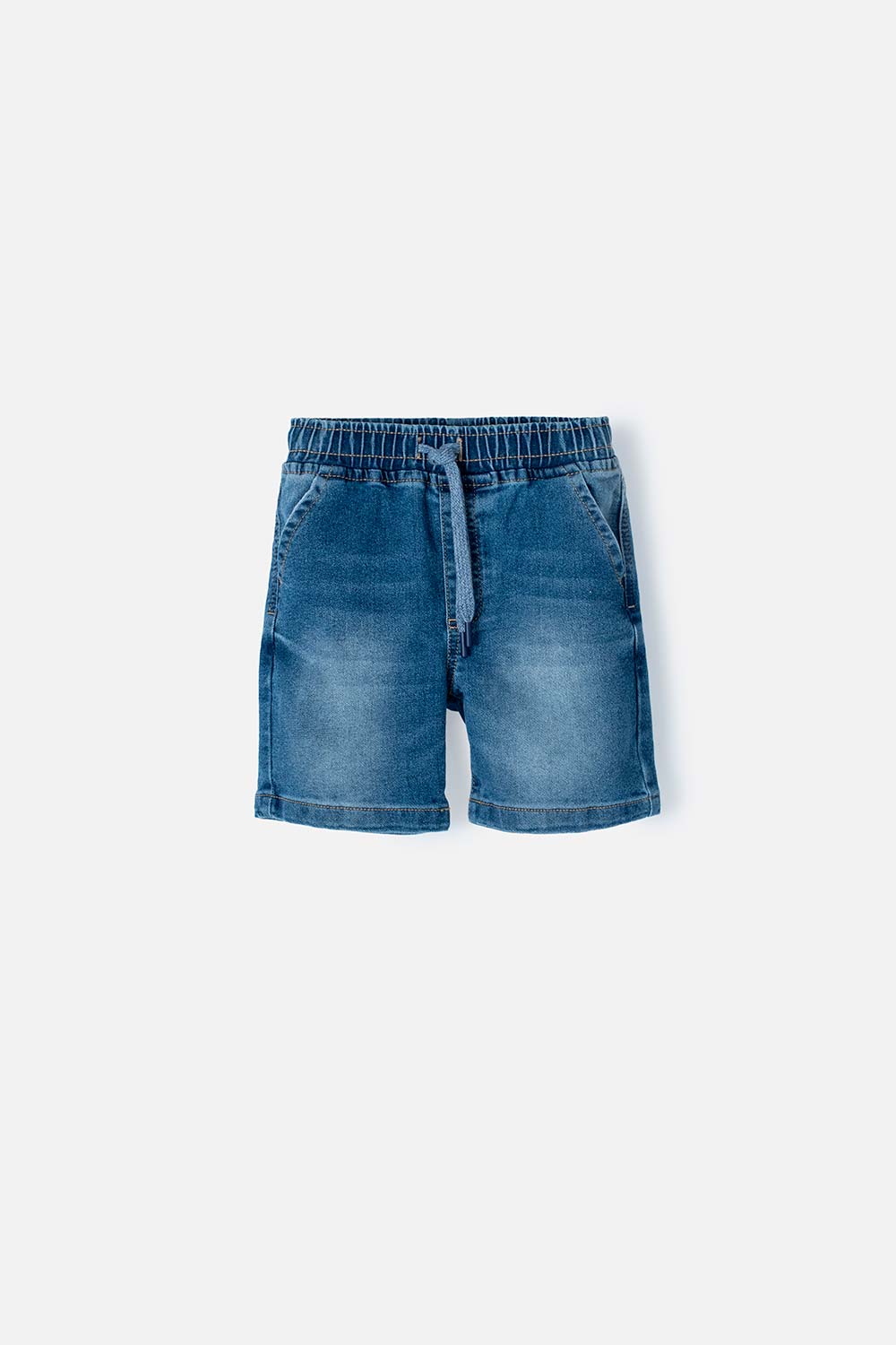 BERMUDA LITTLEMIC EN DENIM TONO MEDIO CON ELÁSTICO EN CINTURA PARA NIÑO 2T A 5T