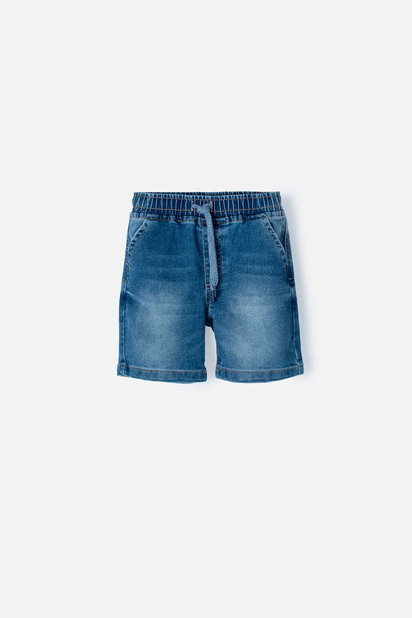 BERMUDA LITTLEMIC EN DENIM TONO MEDIO CON ELÁSTICO EN CINTURA PARA NIÑO 2T A 5T