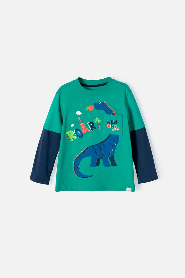 CAMISETA DE LITTLEMIC MANGA LARGA VERDE Y AZUL PARA NIÑO 2T A 5T