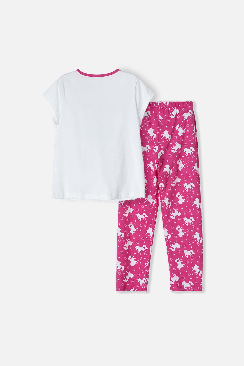 PIJAMA DE MIC CON PANTALÓN LARGO BLANCO Y FUCSIA PARA NIÑA