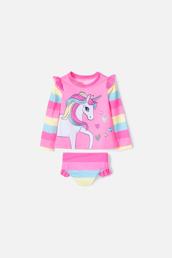 VESTIDO DE BAÑO LITTLEMIC MULTICOLOR MANGA LARGA PARA NIÑA 2T A 5T