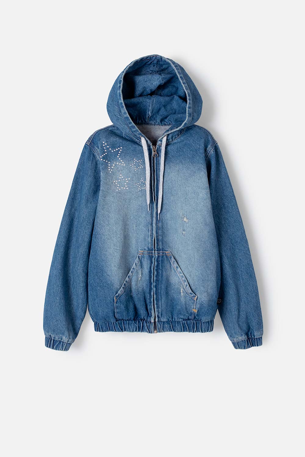 CHAQUETA MIC EN DENIM AZUL MEDIO CON APLIQUES DE ESTRELLAS PARA NIÑA