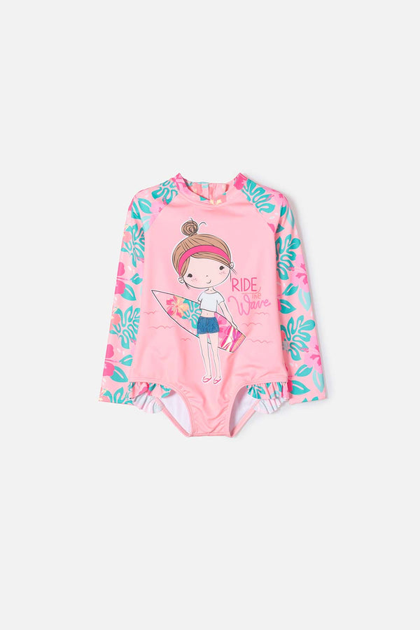 VESTIDO DE BAÑO LITTLEMIC MULTICOLOR TIPO ENTERIZO PARA NIÑA 2T A 5T
