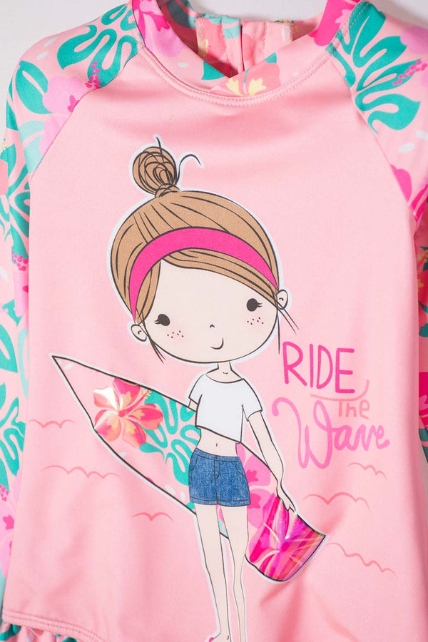 VESTIDO DE BAÑO LITTLEMIC MULTICOLOR TIPO ENTERIZO PARA NIÑA 2T A 5T