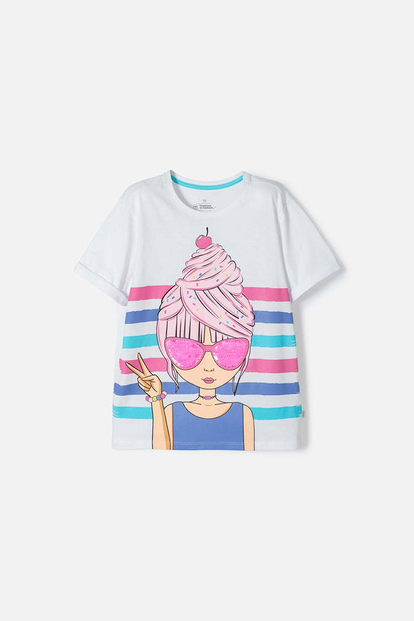 CAMISETA MIC BLANCA MANGA CORTA PARA NIÑA