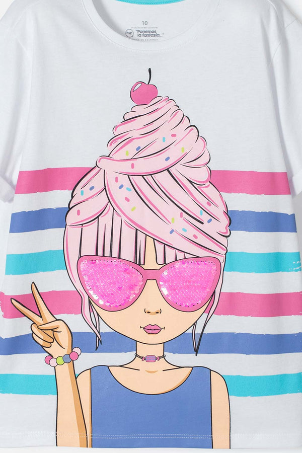 CAMISETA MIC BLANCA MANGA CORTA PARA NIÑA