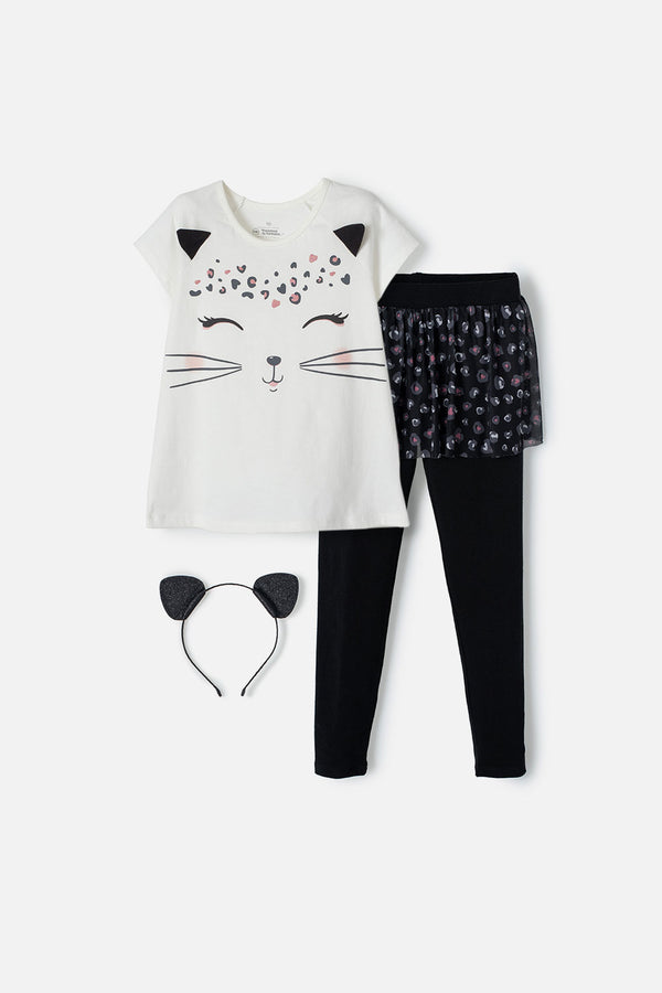 CONJUNTO MIC MARFIL Y NEGRO DE PANTALÓN LARGO PARA NIÑA