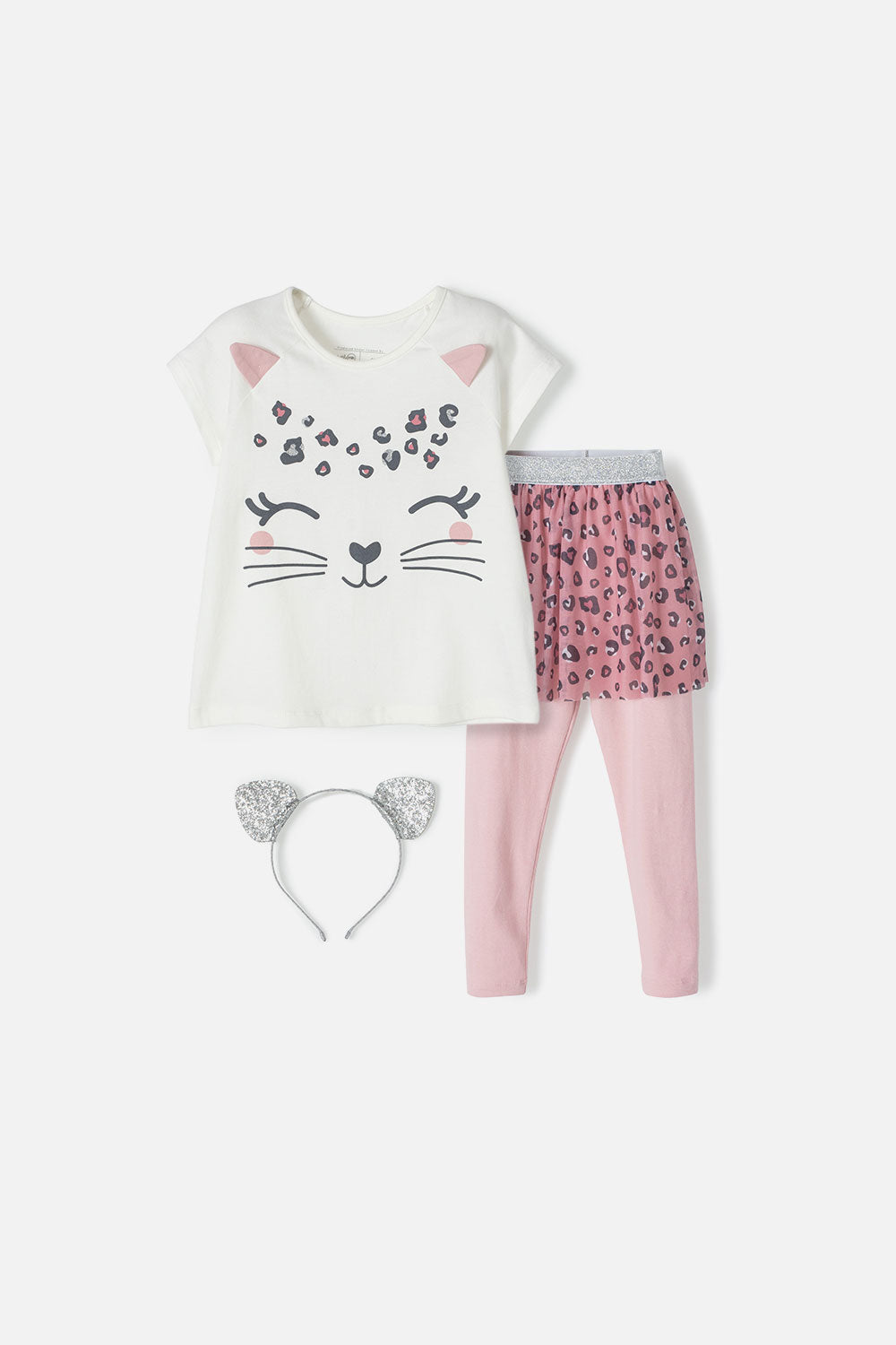 CONJUNTO LITTLEMIC MARFIL Y PALO DE ROSA DE LEGGINS CON TUTÚ PARA NIÑA 2T A 5T