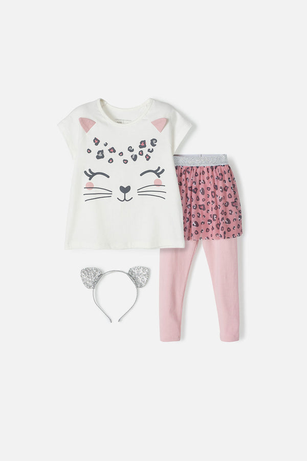 CONJUNTO LITTLEMIC MARFIL Y PALO DE ROSA DE LEGGINS CON TUTÚ PARA NIÑA 2T A 5T