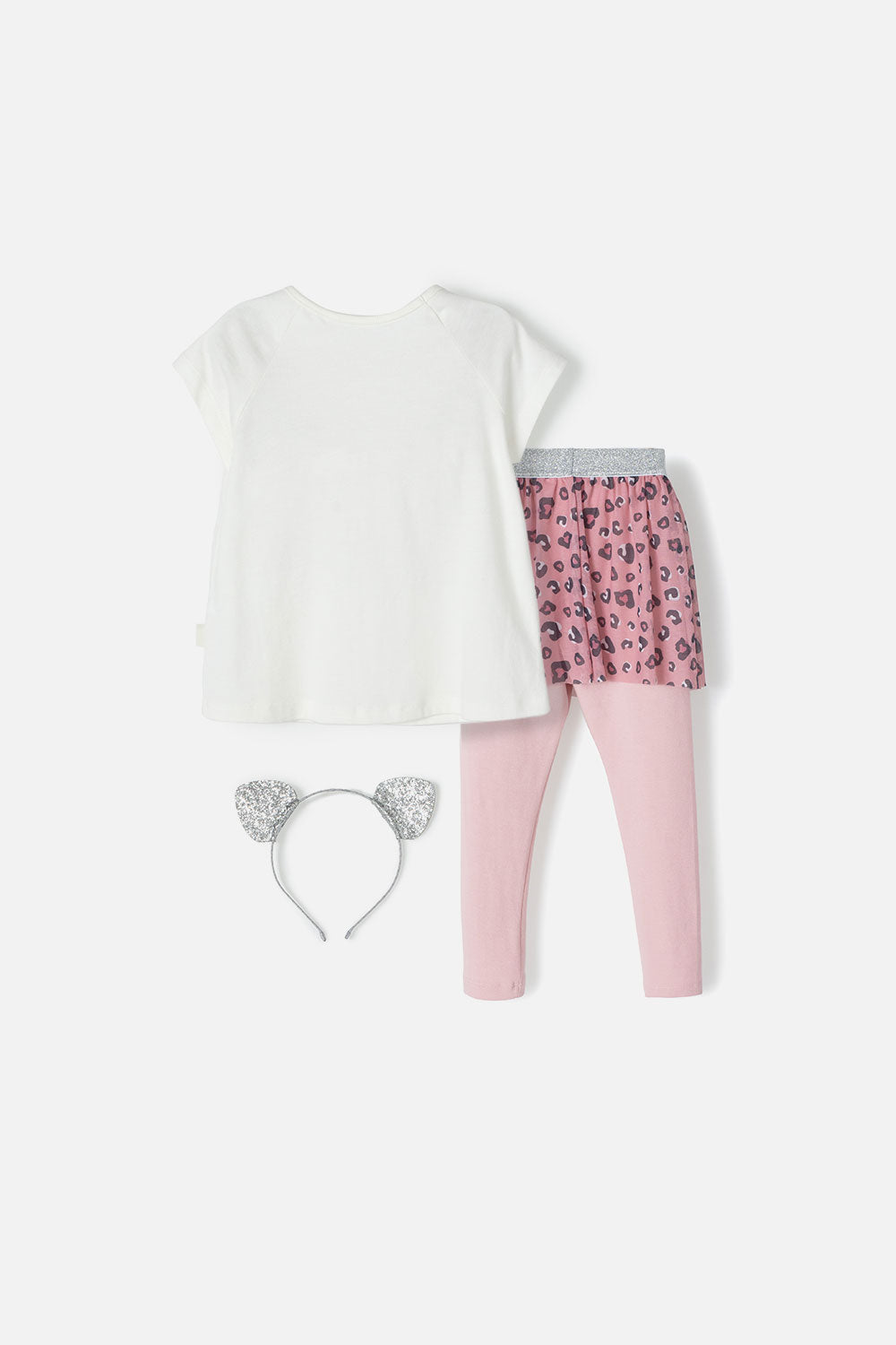 CONJUNTO LITTLEMIC MARFIL Y PALO DE ROSA DE LEGGINS CON TUTÚ PARA NIÑA 2T A 5T