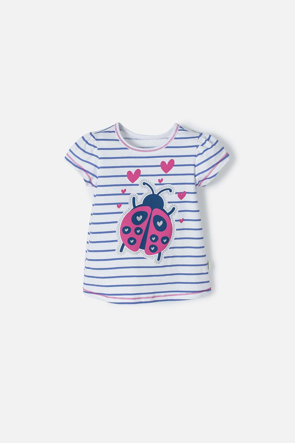 CAMISETA LITTLEMIC BLANCA CON AZUL Y BRILLOS PARA NIÑA 2T A 5T