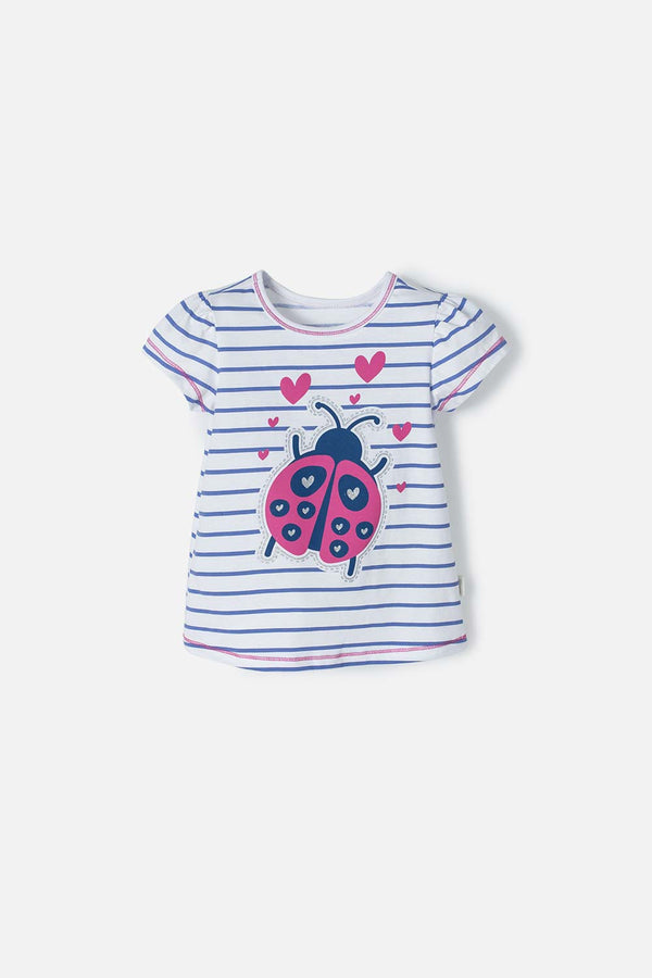 CAMISETA LITTLEMIC BLANCA CON AZUL Y BRILLOS PARA NIÑA 2T A 5T