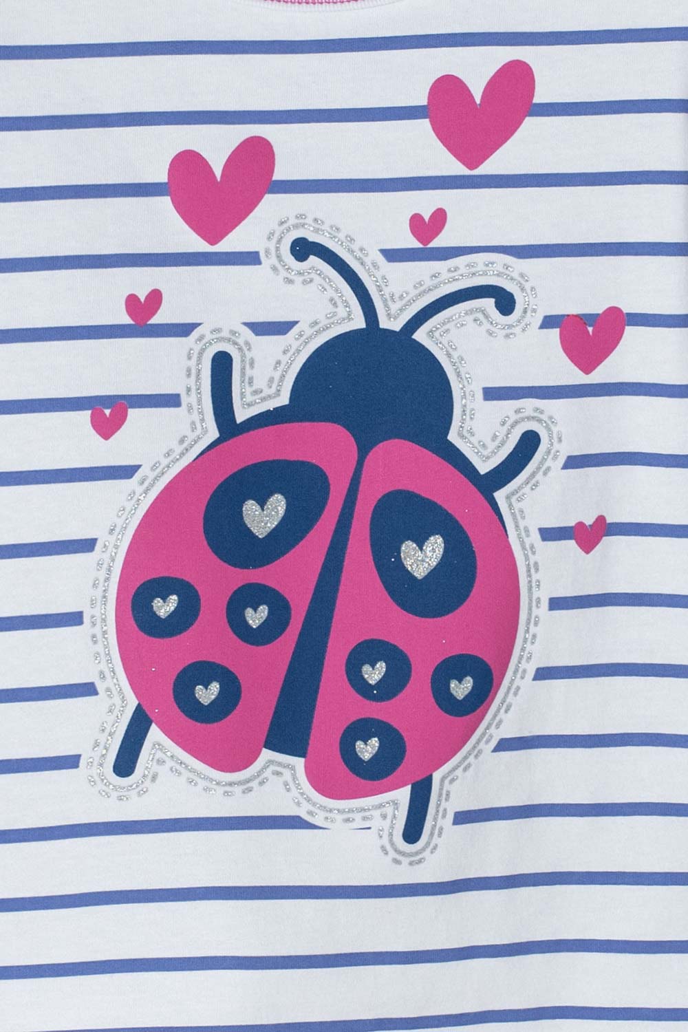 CAMISETA LITTLEMIC BLANCA CON AZUL Y BRILLOS PARA NIÑA 2T A 5T