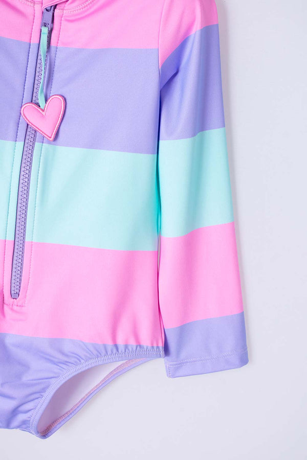VESTIDO DE BAÑO LITTLEMIC MULTICOLOR MANGA LARGA PARA NIÑA 2T A 5T